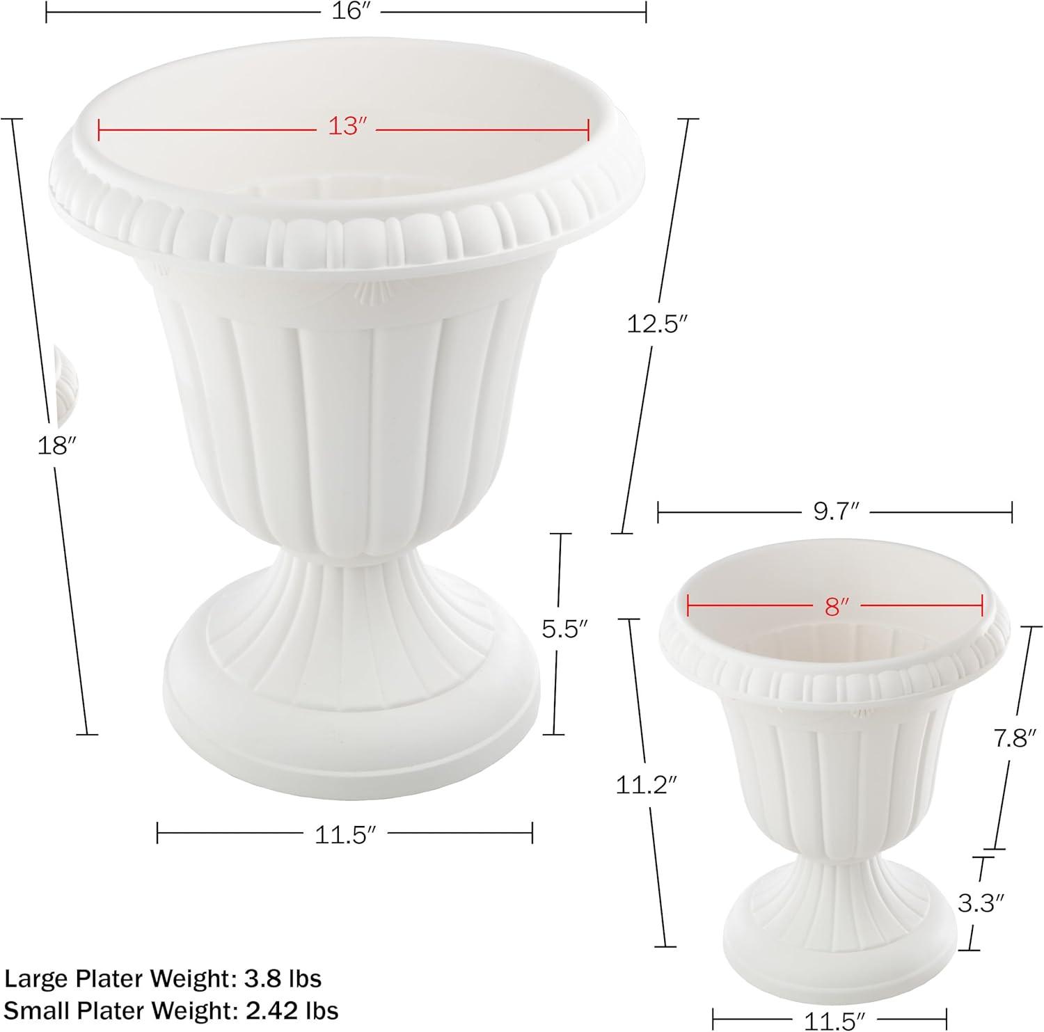 imagePure Garden Outdoor Planter 2Pack  Large and Small Urn Planters  Plastic Plant Pots for Indoor Outdoor or Front Porch Decor White