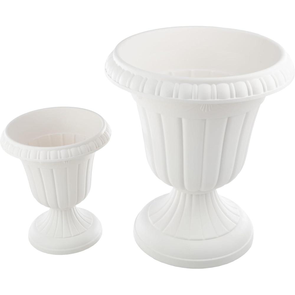 imagePure Garden Outdoor Planter 2Pack  Large and Small Urn Planters  Plastic Plant Pots for Indoor Outdoor or Front Porch Decor White
