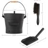 imagePure Garden Ash Bucket  Metal Bucket with Lid 211Gallon Broom and Shovel for Fireplace or Firepit Ashes  Fireplace Tools Black  1 Count