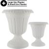 imagePure Garden Outdoor Planter 2Pack  Large and Small Urn Planters  Plastic Plant Pots for Indoor Outdoor or Front Porch Decor White