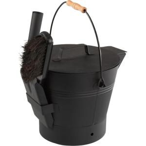 imagePure Garden Ash Bucket  Metal Bucket with Lid 211Gallon Broom and Shovel for Fireplace or Firepit Ashes  Fireplace Tools Black  1 Count