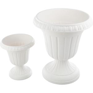 imagePure Garden Outdoor Planter 2Pack  Large and Small Urn Planters  Plastic Plant Pots for Indoor Outdoor or Front Porch Decor White