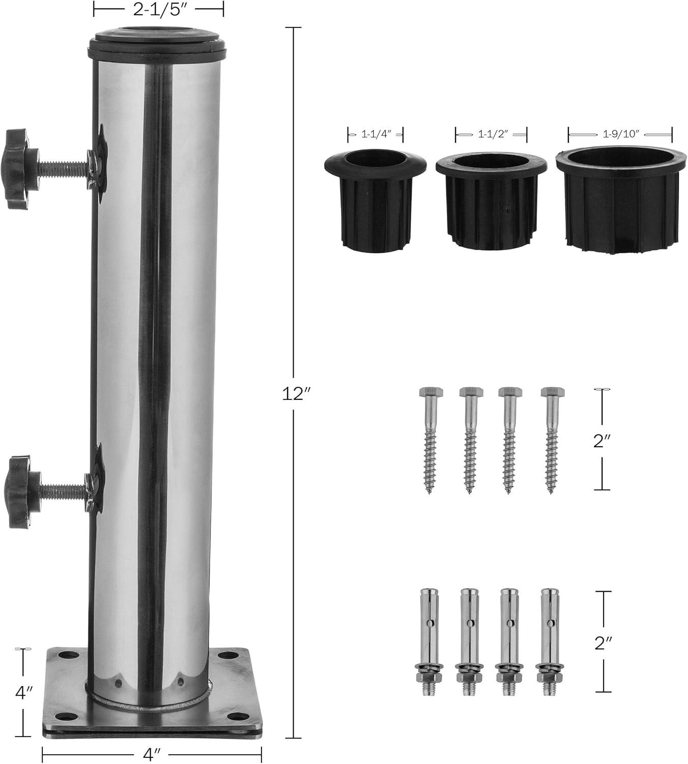 imagePure Garden Deck Umbrella Base  Adjustable Inground Umbrella Stand for 12522in Diameter Pole  Flagpole Holder or Patio Umbrella Stand Silver