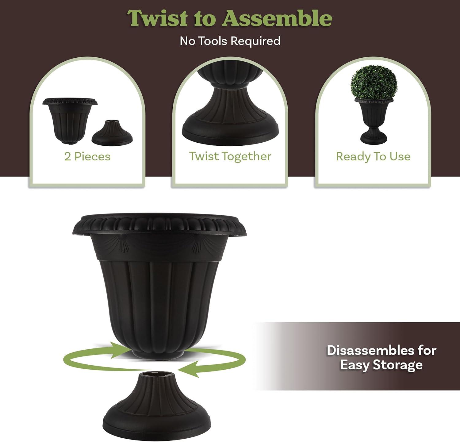 imagePure Garden Outdoor Planter 2Pack  16x18Inch Urn Planters  Plastic Plant Pots for Indoor Outdoor or Front Porch Decor  Flower Pots BrownBlack
