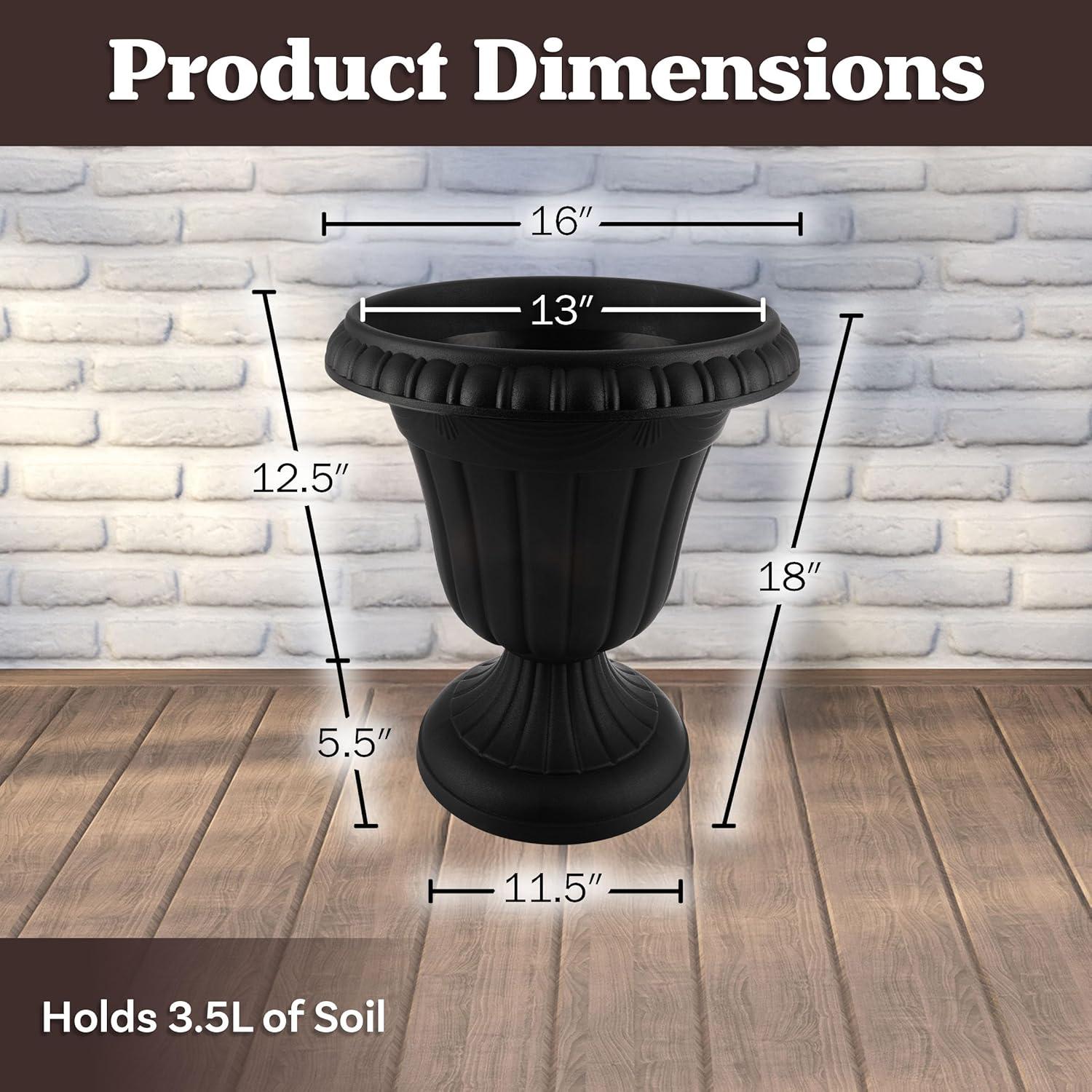 imagePure Garden Outdoor Planter 2Pack  16x18Inch Urn Planters  Plastic Plant Pots for Indoor Outdoor or Front Porch Decor  Flower Pots BrownBlack