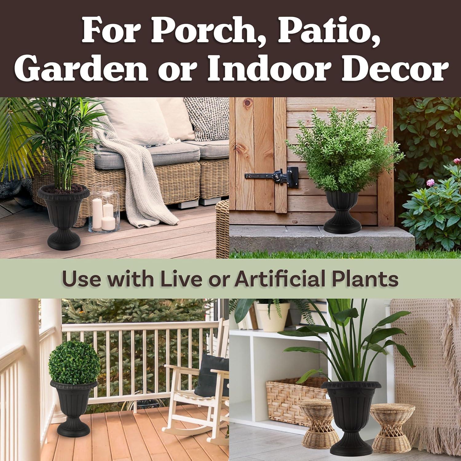 imagePure Garden Outdoor Planter 2Pack  16x18Inch Urn Planters  Plastic Plant Pots for Indoor Outdoor or Front Porch Decor  Flower Pots BrownBlack
