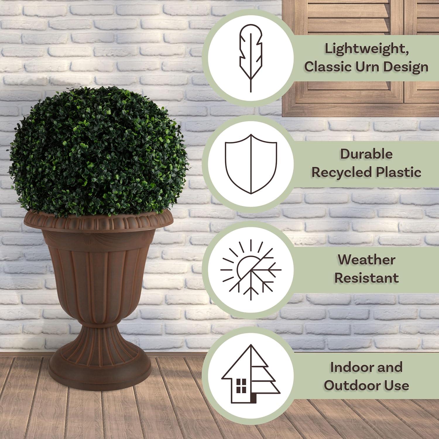 imagePure Garden Outdoor Planter 2Pack  16x18Inch Urn Planters  Plastic Plant Pots for Indoor Outdoor or Front Porch Decor  Flower Pots BrownBrown