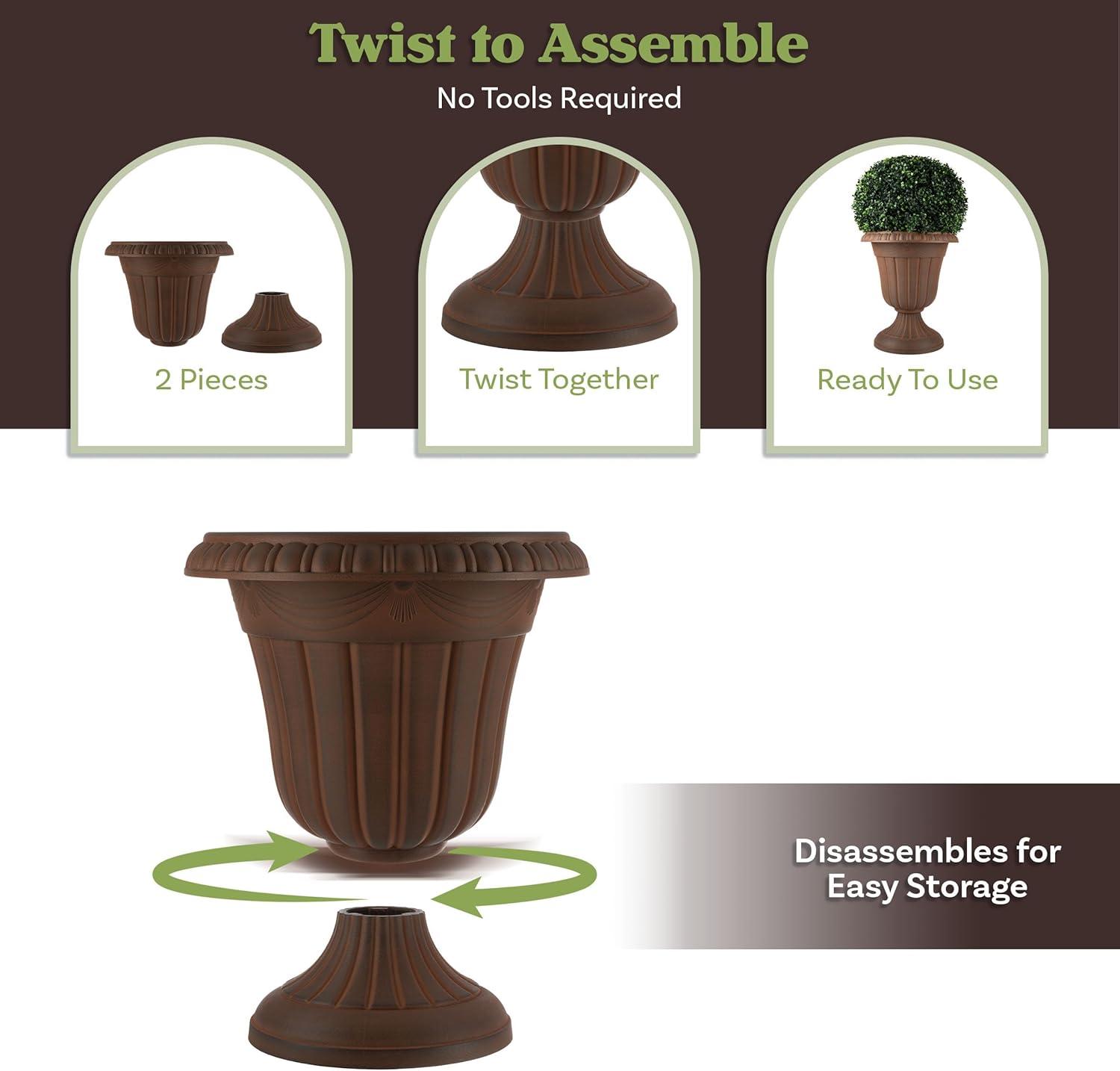 imagePure Garden Outdoor Planter 2Pack  16x18Inch Urn Planters  Plastic Plant Pots for Indoor Outdoor or Front Porch Decor  Flower Pots BrownBrown