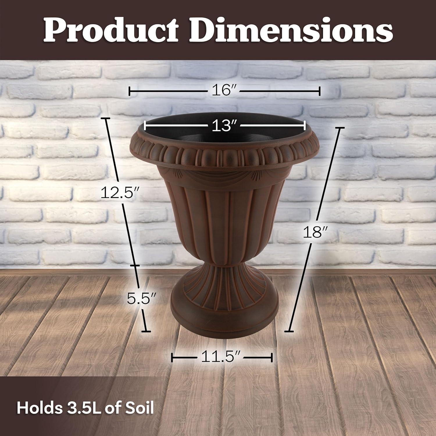 imagePure Garden Outdoor Planter 2Pack  16x18Inch Urn Planters  Plastic Plant Pots for Indoor Outdoor or Front Porch Decor  Flower Pots BrownBrown