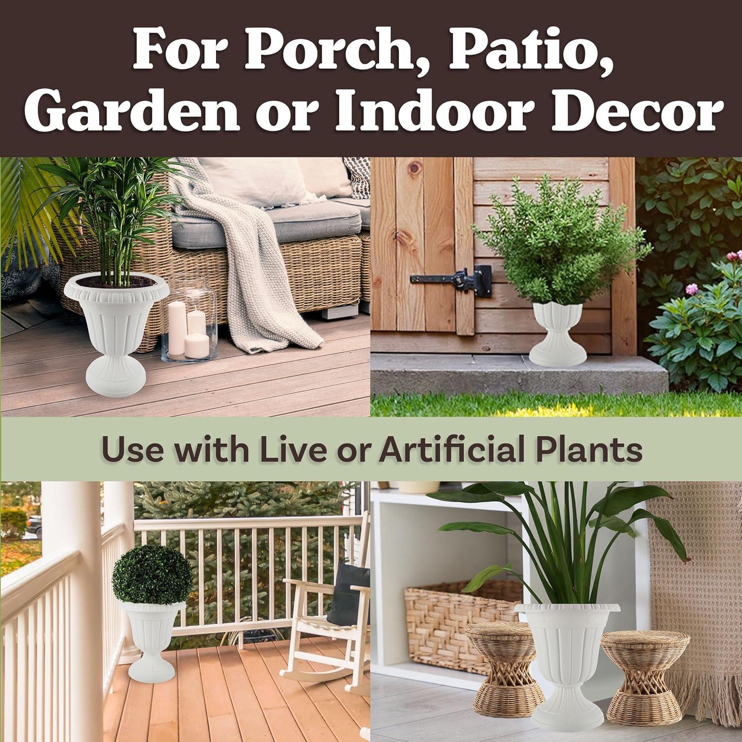 imagePure Garden Outdoor Planter 2Pack  16x18Inch Urn Planters  Plastic Plant Pots for Indoor Outdoor or Front Porch Decor  Flower Pots BrownWhite