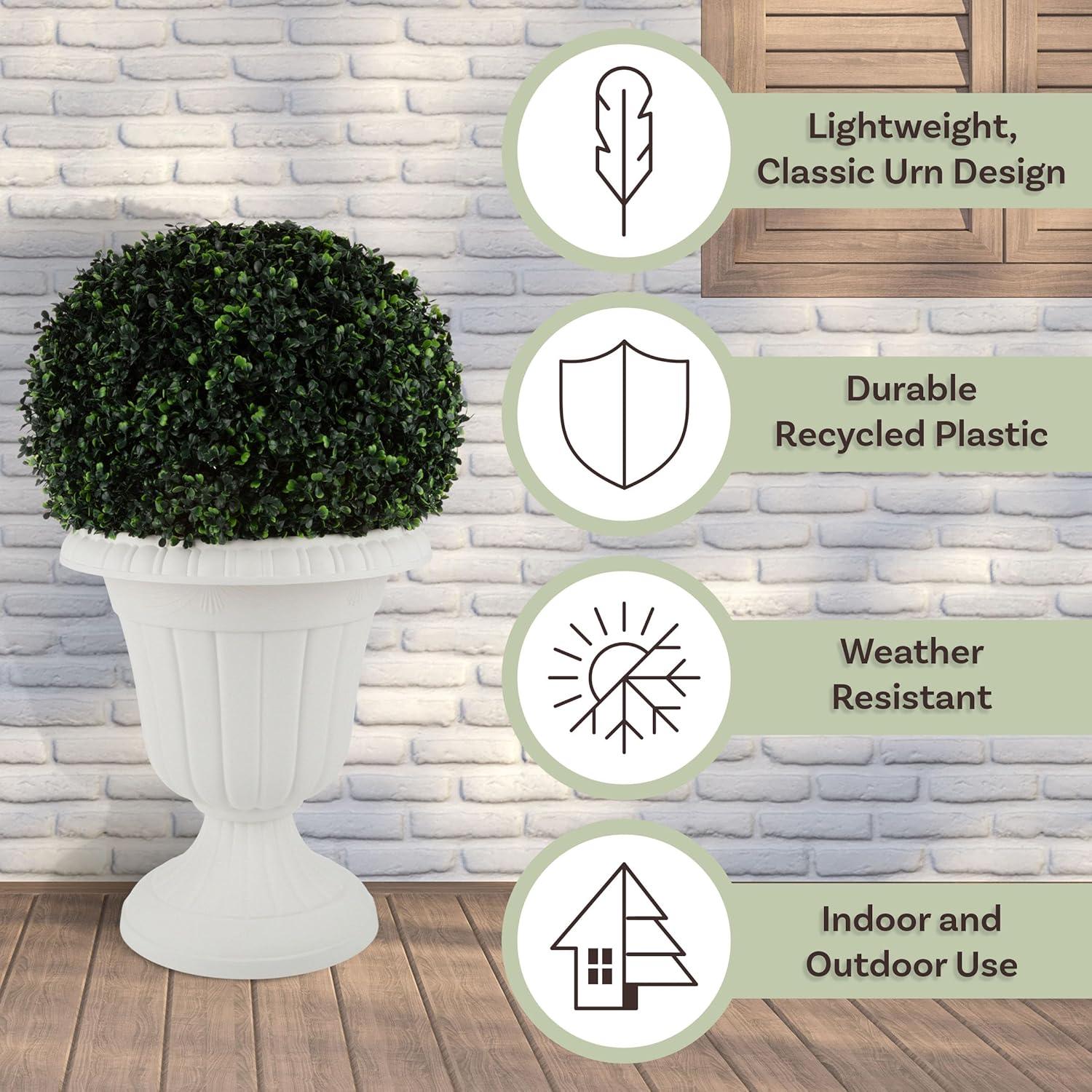 imagePure Garden Outdoor Planter 2Pack  16x18Inch Urn Planters  Plastic Plant Pots for Indoor Outdoor or Front Porch Decor  Flower Pots BrownWhite