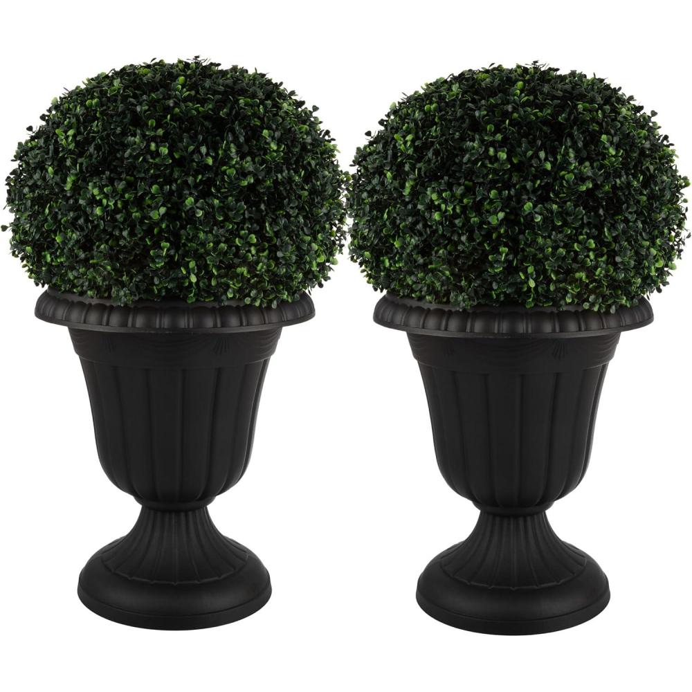 imagePure Garden Outdoor Planter 2Pack  16x18Inch Urn Planters  Plastic Plant Pots for Indoor Outdoor or Front Porch Decor  Flower Pots BrownBlack