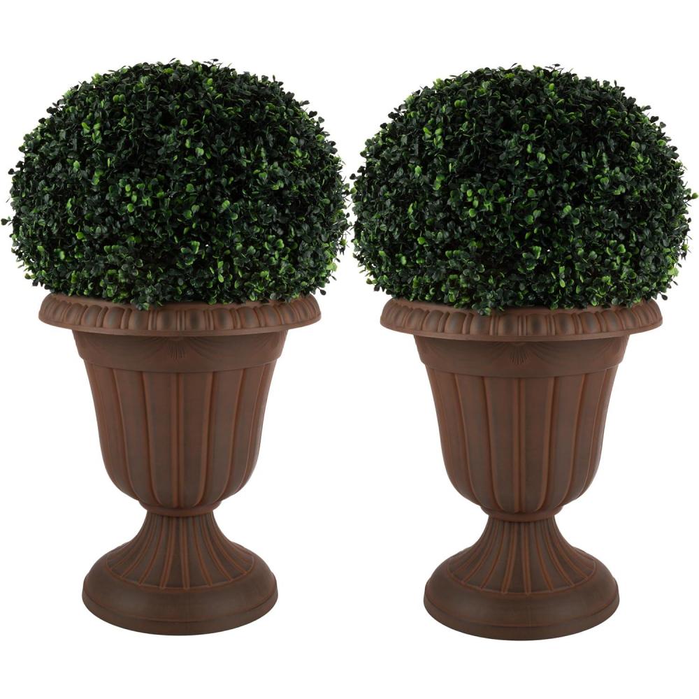 imagePure Garden Outdoor Planter 2Pack  16x18Inch Urn Planters  Plastic Plant Pots for Indoor Outdoor or Front Porch Decor  Flower Pots BrownBrown