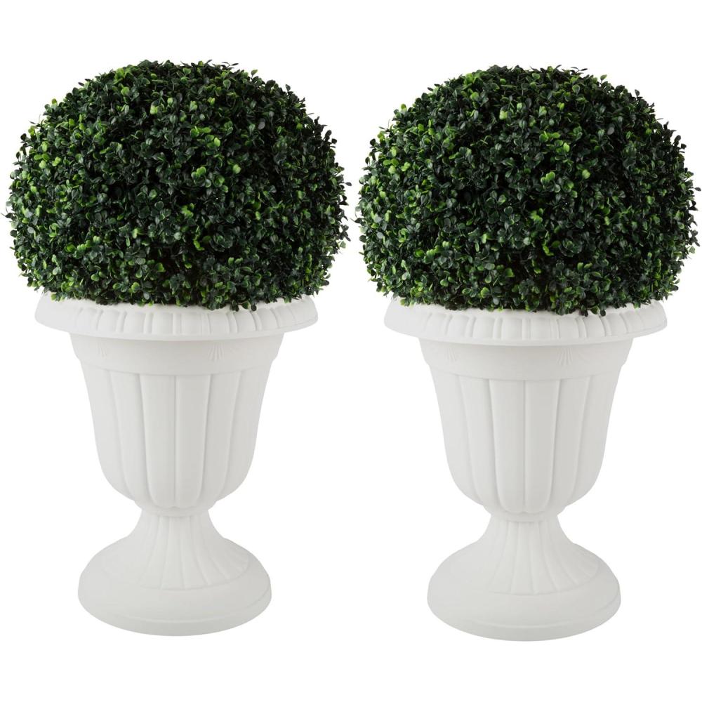 imagePure Garden Outdoor Planter 2Pack  16x18Inch Urn Planters  Plastic Plant Pots for Indoor Outdoor or Front Porch Decor  Flower Pots BrownWhite