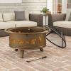 imagePure Garden 50LG1202 32 Outdoor Deep Fire PitRound Large Steel Bowl with Bear Cutouts Mesh Spark Screen Log Poker ampamp Storage CoverPatio Wood Burning Antique Gold