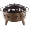 imagePure Garden 50LG1202 32 Outdoor Deep Fire PitRound Large Steel Bowl with Bear Cutouts Mesh Spark Screen Log Poker ampamp Storage CoverPatio Wood Burning Antique Gold