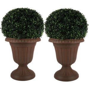 imagePure Garden Outdoor Planter 2Pack  16x18Inch Urn Planters  Plastic Plant Pots for Indoor Outdoor or Front Porch Decor  Flower Pots BrownBrown