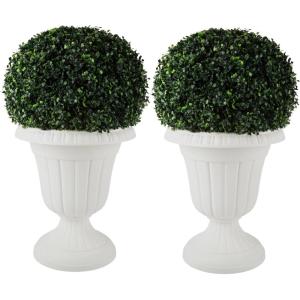 imagePure Garden Outdoor Planter 2Pack  16x18Inch Urn Planters  Plastic Plant Pots for Indoor Outdoor or Front Porch Decor  Flower Pots BrownWhite