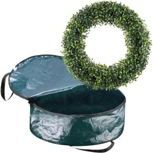 imagePure Garden Front Door Wreath and Storage Bag  21Inch Artificial Fern Wreath and Zippered Tote with Handles  Farmhouse Greenery Dcor195 Boxwood  Blue Bag
