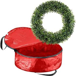 imagePure Garden Front Door Wreath and Storage Bag  21Inch Artificial Fern Wreath and Zippered Tote with Handles  Farmhouse Greenery Dcor195 Boxwood  Red Bag